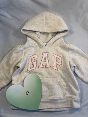 GAP Kids - Light Gray Hoodie with Pink Logo